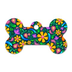 Floral Paisley Background Flowers Dog Tag Bone (one Side) by Wegoenart