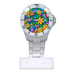 Floral Paisley Background Flowers Plastic Nurses Watch by Wegoenart