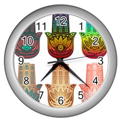 Evil Eye Protection Charm Colorful Wall Clock (silver) by Wegoenart