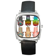 Evil Eye Protection Charm Colorful Square Metal Watch by Wegoenart