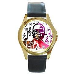 Befunky Mgclothingstore Jpg Round Gold Metal Watch by mgfiretestedshop