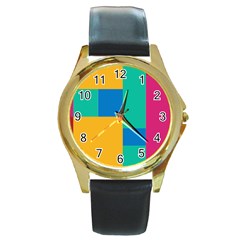 Unique Background Abstract Round Gold Metal Watch