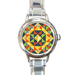 Background Geometric Color Round Italian Charm Watch