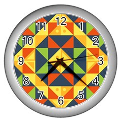 Background Geometric Color Wall Clock (Silver)