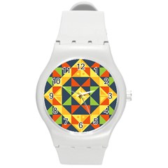 Background Geometric Color Round Plastic Sport Watch (m) by Wegoenart