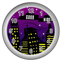 City Architecture Night Skyscraper Wall Clock (silver) by Wegoenart