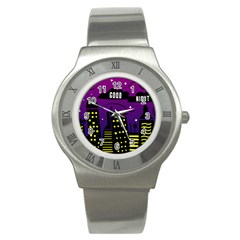 City Architecture Night Skyscraper Stainless Steel Watch by Wegoenart