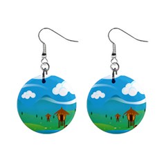 Landscape Nature Mountain Field Mini Button Earrings by Wegoenart