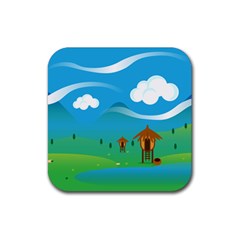 Landscape Nature Mountain Field Rubber Coaster (square)  by Wegoenart