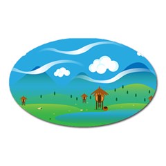 Landscape Nature Mountain Field Oval Magnet by Wegoenart