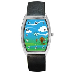 Landscape Nature Mountain Field Barrel Style Metal Watch by Wegoenart