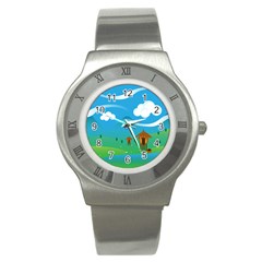 Landscape Nature Mountain Field Stainless Steel Watch by Wegoenart