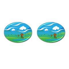 Landscape Nature Mountain Field Cufflinks (oval) by Wegoenart