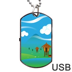 Landscape Nature Mountain Field Dog Tag Usb Flash (one Side) by Wegoenart