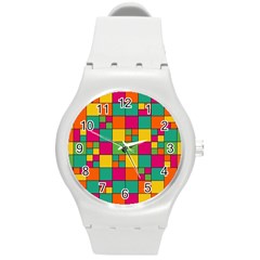 Abstract Background Abstract Round Plastic Sport Watch (m) by Wegoenart