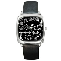 Arrows Vector Lines Strokes White Square Metal Watch by Wegoenart