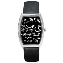 Arrows Vector Lines Strokes White Barrel Style Metal Watch by Wegoenart