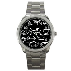 Arrows Vector Lines Strokes White Sport Metal Watch by Wegoenart