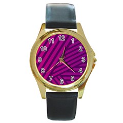 Pattern Lines Stripes Texture Round Gold Metal Watch by Wegoenart