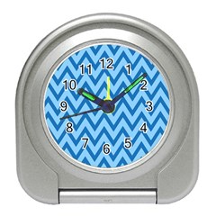 Blue Chevron Background Abstract Pattern Travel Alarm Clock by Wegoenart