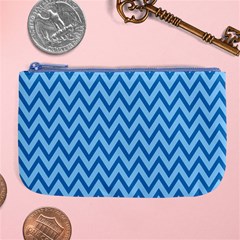 Blue Chevron Background Abstract Pattern Large Coin Purse by Wegoenart