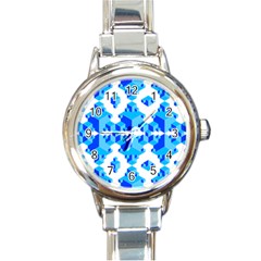 Blue Background Cubes Abstract Wallpapers Round Italian Charm Watch by Wegoenart