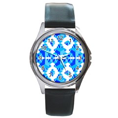 Blue Background Cubes Abstract Wallpapers Round Metal Watch by Wegoenart