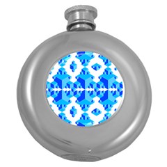 Blue Background Cubes Abstract Wallpapers Round Hip Flask (5 Oz) by Wegoenart