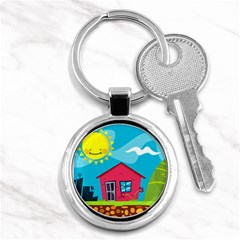 Kawaii Caricature Sun Nature City Key Chains (round)  by Wegoenart