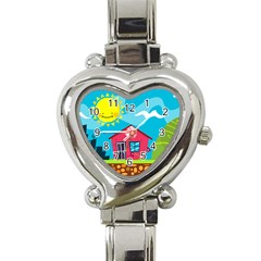 Kawaii Caricature Sun Nature City Heart Italian Charm Watch by Wegoenart