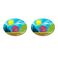 Kawaii Caricature Sun Nature City Cufflinks (oval) by Wegoenart