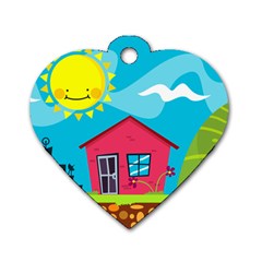 Kawaii Caricature Sun Nature City Dog Tag Heart (one Side) by Wegoenart