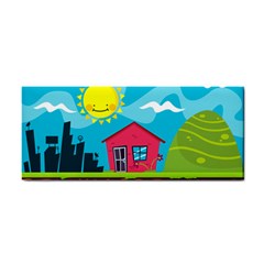 Kawaii Caricature Sun Nature City Hand Towel