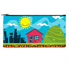 Kawaii Caricature Sun Nature City Pencil Cases by Wegoenart