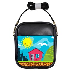 Kawaii Caricature Sun Nature City Girls Sling Bag