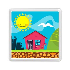 Kawaii Caricature Sun Nature City Memory Card Reader (square) by Wegoenart