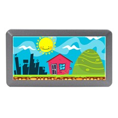 Kawaii Caricature Sun Nature City Memory Card Reader (mini) by Wegoenart