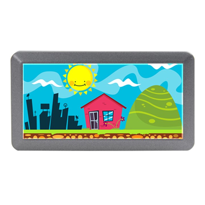 Kawaii Caricature Sun Nature City Memory Card Reader (Mini)