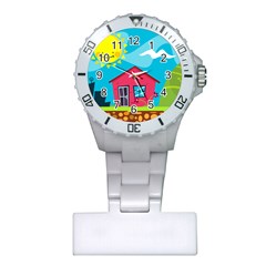 Kawaii Caricature Sun Nature City Plastic Nurses Watch by Wegoenart