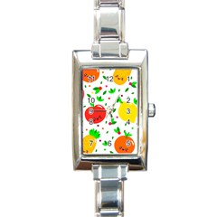 Pattern Fruit Fruits Orange Green Rectangle Italian Charm Watch by Wegoenart