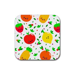 Pattern Fruit Fruits Orange Green Rubber Coaster (square)  by Wegoenart