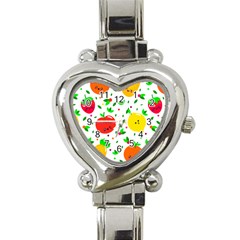 Pattern Fruit Fruits Orange Green Heart Italian Charm Watch by Wegoenart