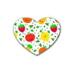 Pattern Fruit Fruits Orange Green Heart Coaster (4 Pack)  by Wegoenart