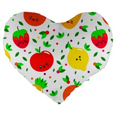 Pattern Fruit Fruits Orange Green Large 19  Premium Flano Heart Shape Cushions by Wegoenart