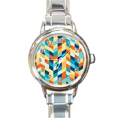 Geometric Retro Wallpaper Round Italian Charm Watch by Wegoenart