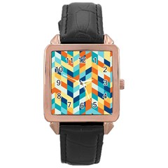 Geometric Retro Wallpaper Rose Gold Leather Watch  by Wegoenart