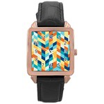 Geometric Retro Wallpaper Rose Gold Leather Watch  Front