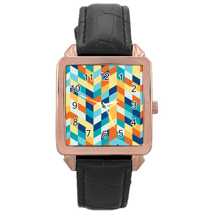 Geometric Retro Wallpaper Rose Gold Leather Watch 