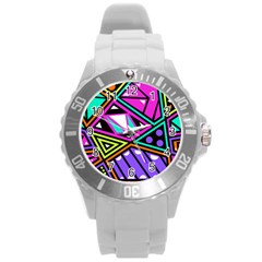 Background Abstract Pattern Round Plastic Sport Watch (l) by Wegoenart