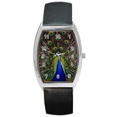 Peacock Bird Plumage Display Full Barrel Style Metal Watch by Wegoenart